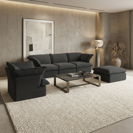 Solenza Lounge | 4-Seater Cloud Modular 3-Piece Sectional Sofa Set - Washable Linen Covers Sofa