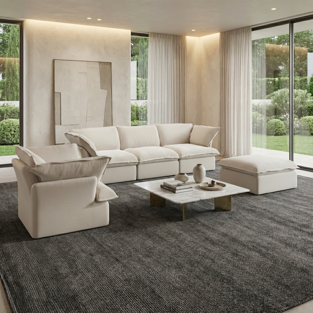 Solenza Lounge | 4-Seater Cloud Modular 3-Piece Sectional Sofa Set - Washable Linen Covers Sofa