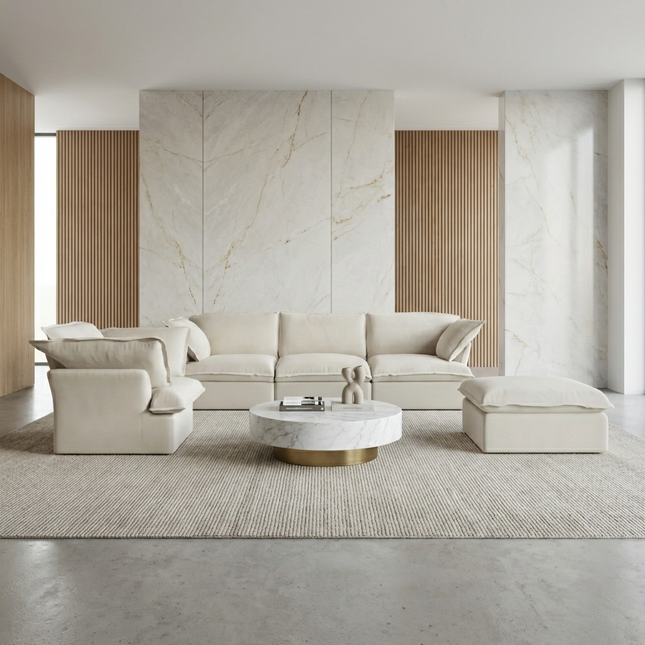 Solenza Lounge | 4-Seater Cloud Modular 3-Piece Sectional Sofa Set - Washable Linen Covers Sofa