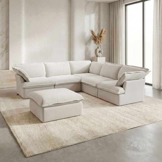 Solenza Lounge | 122" Cloud Modular Corner + Ottoman | Washable Sofa
