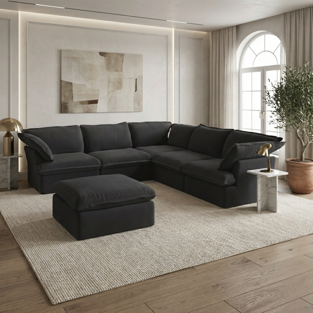 Solenza Lounge | 122" Cloud Modular Corner + Ottoman | Washable Sofa
