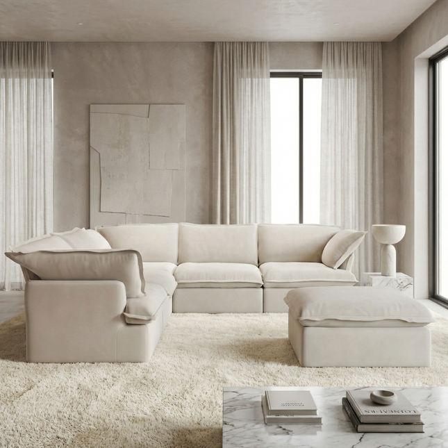 Solenza Lounge | 122" Cloud Modular Corner + Ottoman | Washable Sofa