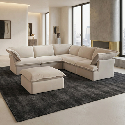 Solenza Lounge | 122" Cloud Modular Corner + Ottoman | Washable Sofa