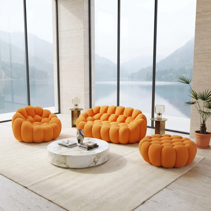 Solenza Bubble | 2-Seat Modular Loveseat + Modular Sofa Chair + Ottoman  | 3D-Knitted Fabric