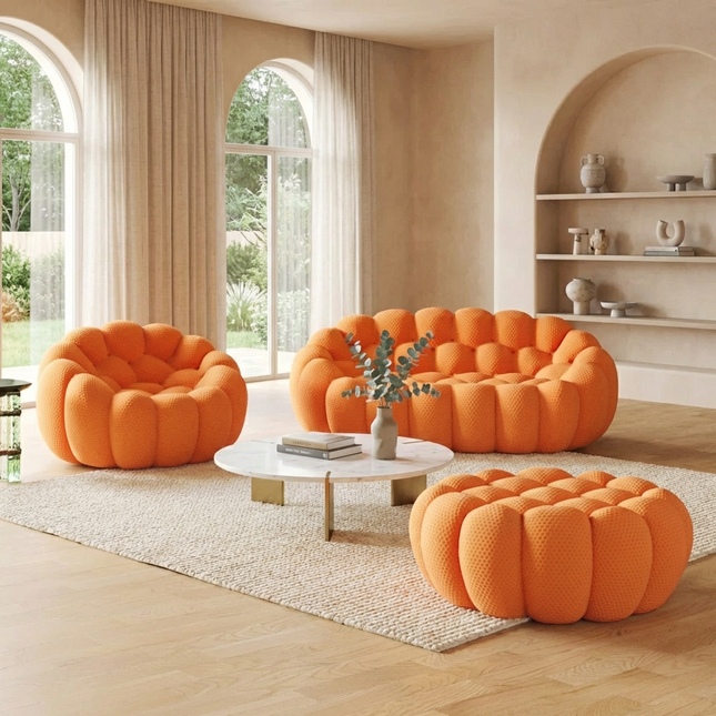 Solenza Bubble | 2-Seat Modular Loveseat + Modular Sofa Chair + Ottoman  | 3D-Knitted Fabric