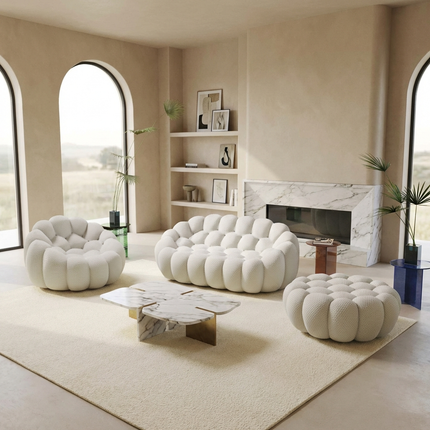 Solenza Bubble | 2-Seat Modular Loveseat + Modular Sofa Chair + Ottoman  | 3D-Knitted Fabric