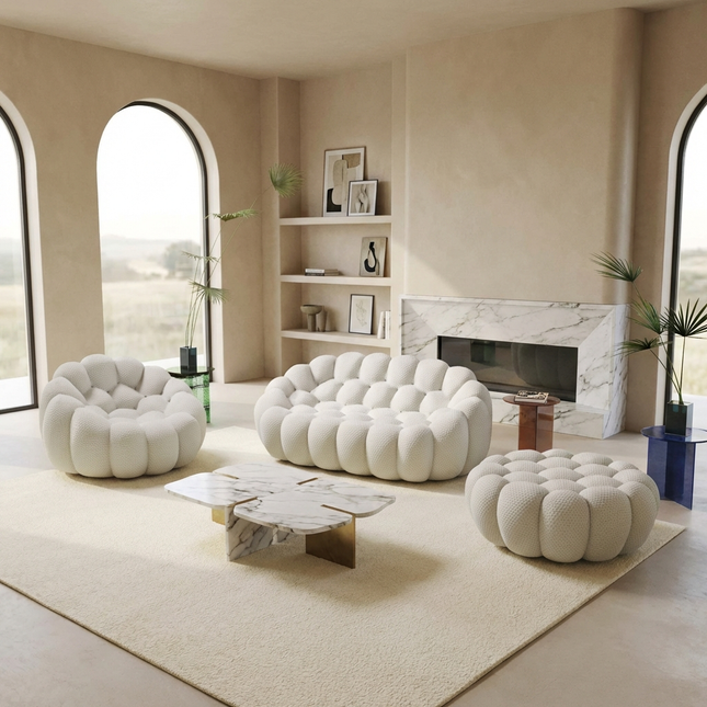 Solenza Bubble | 2-Seat Modular Loveseat + Modular Sofa Chair + Ottoman  | 3D-Knitted Fabric