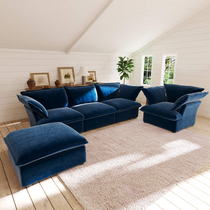 Solenza Vellura | 5-Seat Cloud Sectional | Washable Velvet