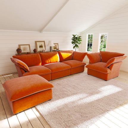 Solenza Vellura | 5-Seat Cloud Sectional | Washable Velvet