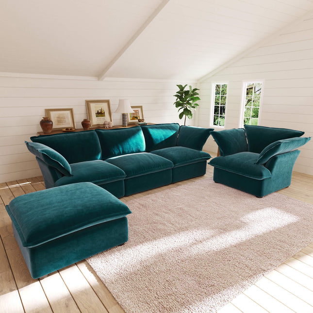 Solenza Vellura | 5-Seat Cloud Sectional | Washable Velvet