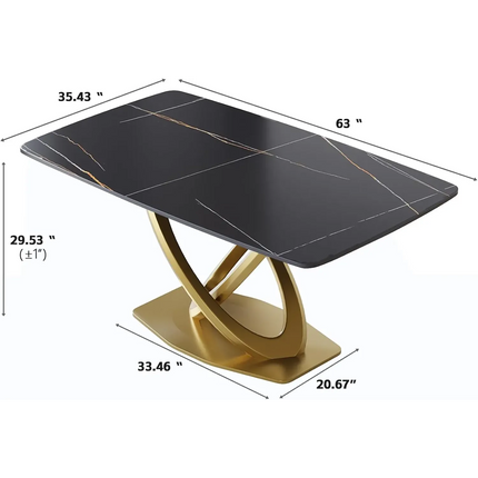 Cosmo Opulent Dining Tables | 63" Rectangular Black with Luxe Gold Base for 6
