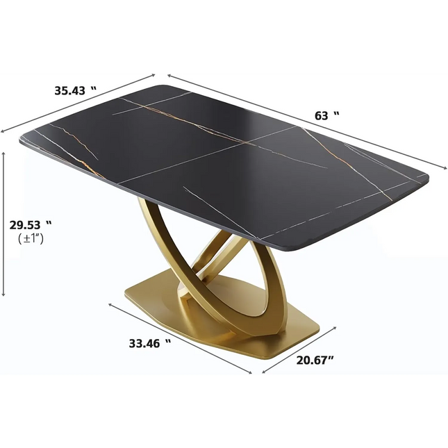 Cosmo Opulent Dining Tables | 63" Rectangular Black with Luxe Gold Base for 6