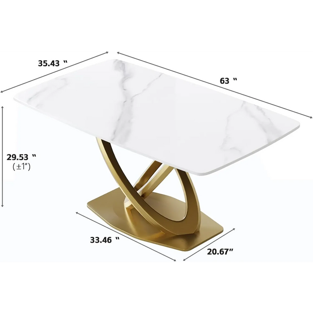 Cosmo Opulent Dining Tables | 63" Rectangular White with Luxe Gold Base for 6