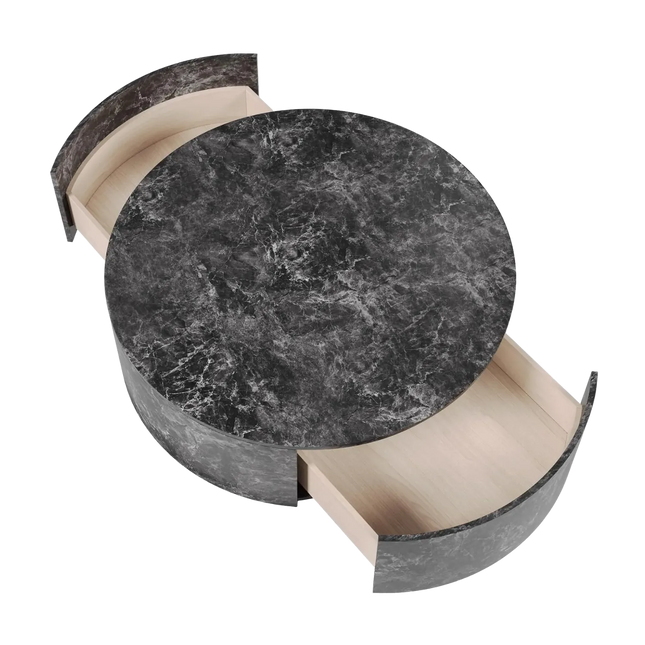 Solenza Zaya 33" Round Gray Marble Coffee Table | Gold Base & Storage