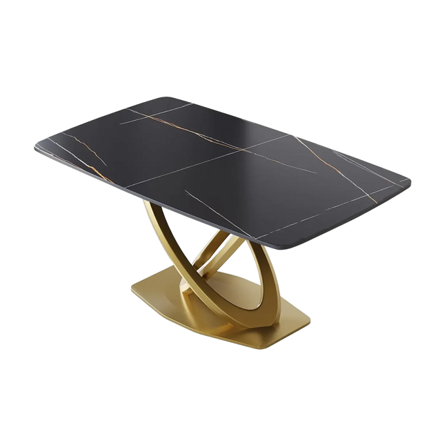 Cosmo Opulent Dining Tables | 63" Rectangular Black with Luxe Gold Base for 6
