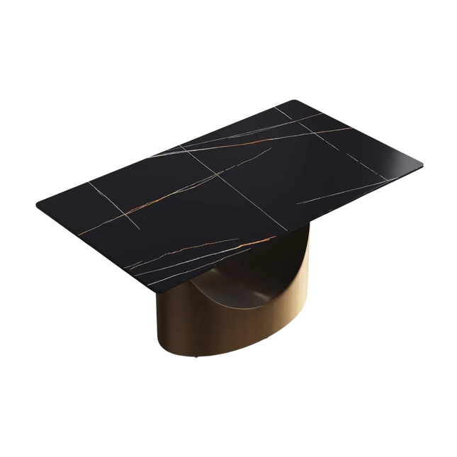 Eclipse Modern 63" Black Dining Table – Rectangular with Dark-Gold Base, Seats 4-6 People