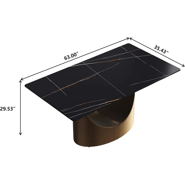 Eclipse Modern 63" Black Dining Table – Rectangular with Dark-Gold Base, Seats 4-6 People