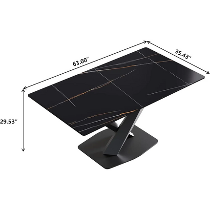 Marbela Dining Table | 63" Rectangular Black Marble Dining Table | Jet Black Base – Compact & Sleek Modern Design