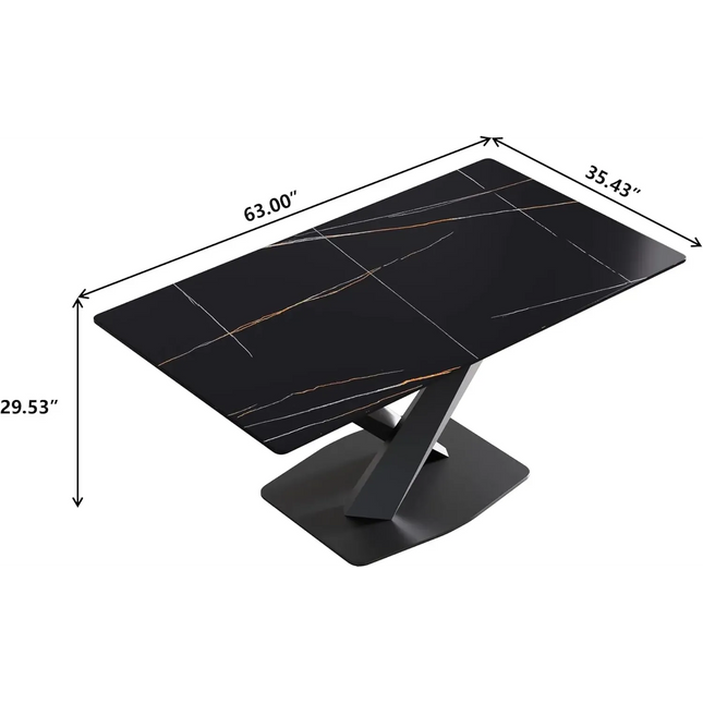 Marbela Dining Table | 63" Rectangular Black Marble Dining Table | Jet Black Base – Compact & Sleek Modern Design