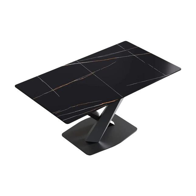 Marbela Dining Table | 63" Rectangular Black Marble Dining Table | Jet Black Base – Compact & Sleek Modern Design