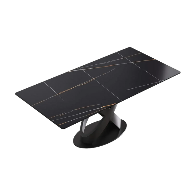 Calvara Atlas Elegant Dining Tables | 70" Rectangular Black with Velvet Black Base for 6