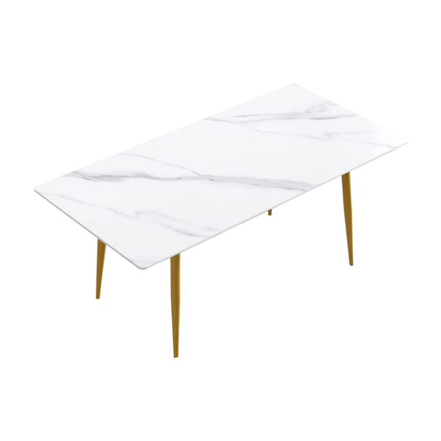 Axis Dining Tables | 70" Rectangular White with Dusk Gold Base for 6