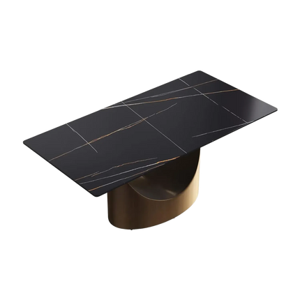 Eclipse Atlas Elegant Dining Tables | 70" Rectangular Black with Dark Gold Base for 6