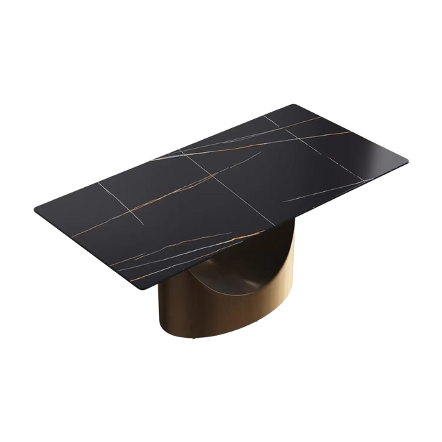 Eclipse Atlas Elegant Dining Tables | 70" Rectangular Black with Dark Gold Base for 6