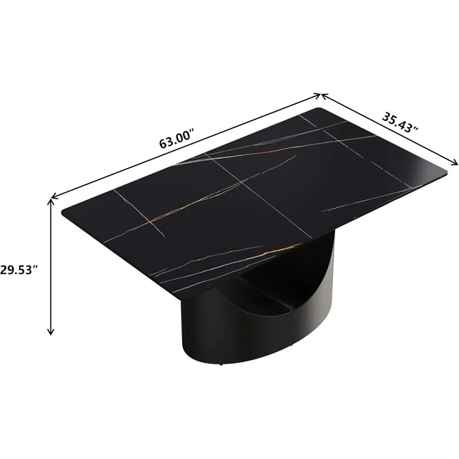 Eclipse Modern 63" Black Dining Table – Rectangular with Matte-Black Base, Seats 4–6 People