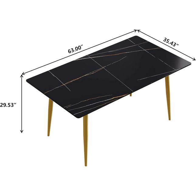 Axis Elegant Dining Tables | 63" Rectangular Black with Dusk Gold Base