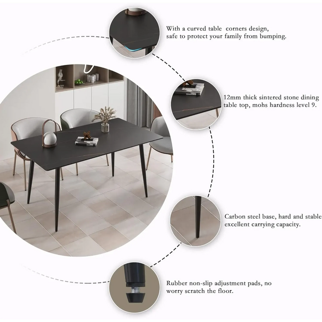 Axis Elegant Dining Tables | 63" Rectangular Black with Ink Black Base