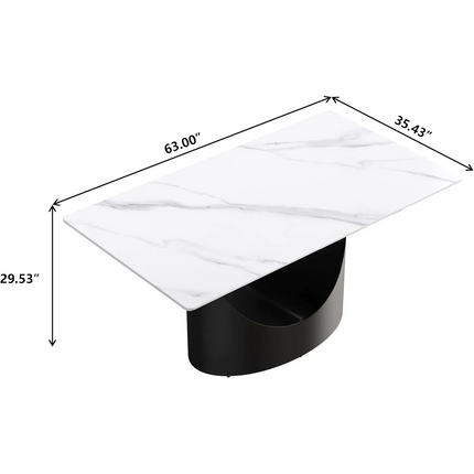 Eclipse Modern 63" White Dining Table – Rectangular with Jet-Black Base, Seats 4–6 People