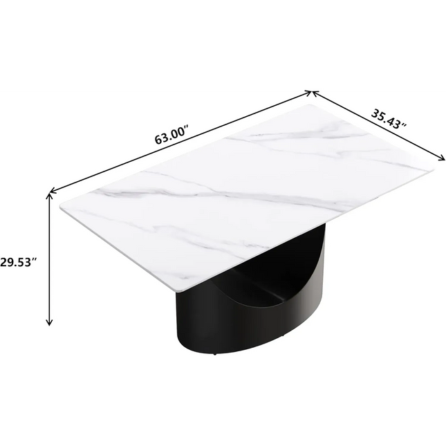 Eclipse Modern 63" White Dining Table – Rectangular with Jet-Black Base, Seats 4–6 People