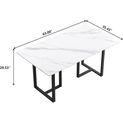 Linea Elegant Dining Tables | 63" Rectangular White with Onyx Black Base