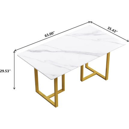 Linea Elegant Dining Tables | 63" Rectangular White with Satin Gold Base