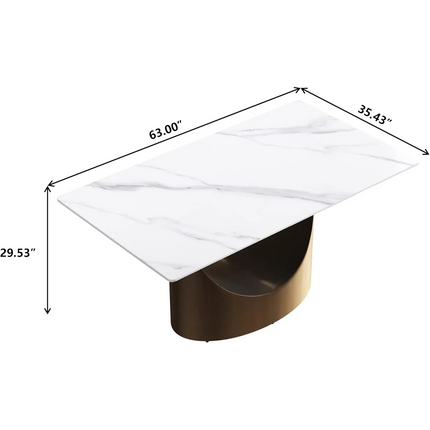 Eclipse Modern 63" White Dining Table – Rectangular with Dark-Gold, Seats 4–6 People