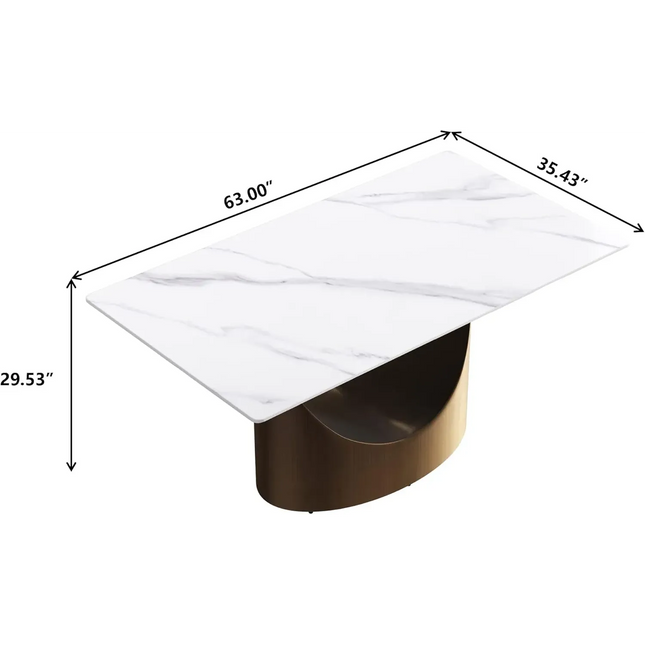 Eclipse Modern 63" White Dining Table – Rectangular with Dark-Gold, Seats 4–6 People