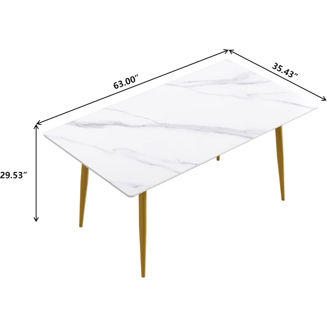 Axis Elegant Dining Tables | 63" Rectangular White with Dusk Gold Base