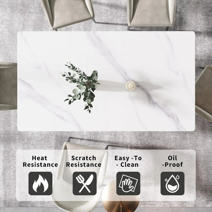 Linea Elegant Dining Tables | 63" Rectangular White with Satin Gold Base