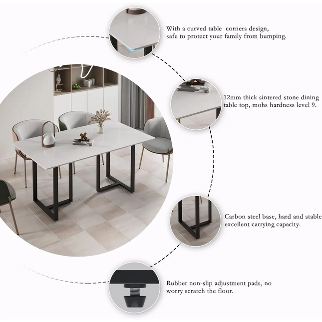 Linea Elegant Dining Tables | 63" Rectangular White with Onyx Black Base
