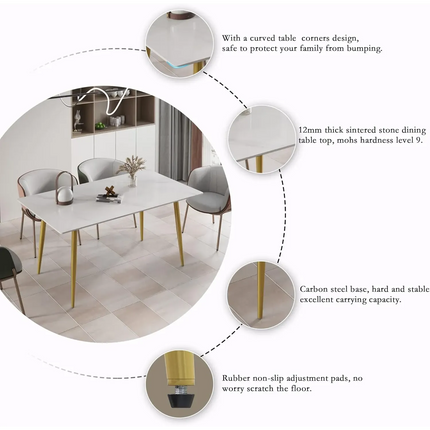 Axis Elegant Dining Tables | 63" Rectangular White with Dusk Gold Base