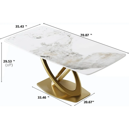 Cosmo Opulent Dining Tables | 70" Rectangular Antique White with Luxe Gold Base for 8