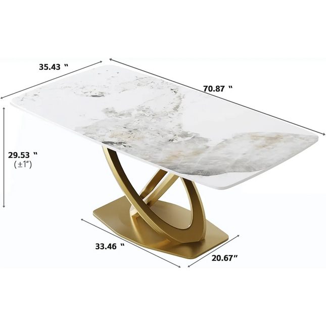 Cosmo Opulent Dining Tables | 70" Rectangular Antique White with Luxe Gold Base for 8