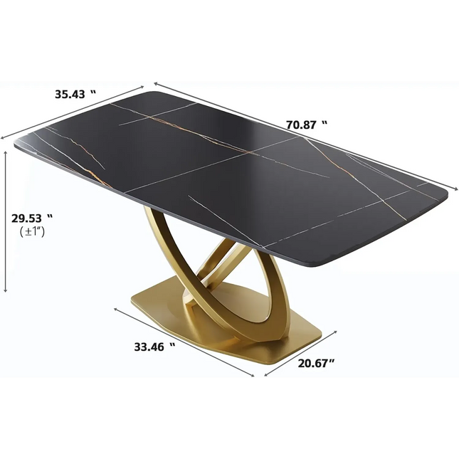 Cosmo Opulent Dining Tables | 70" Rectangular Black with Luxe Gold Base for 8