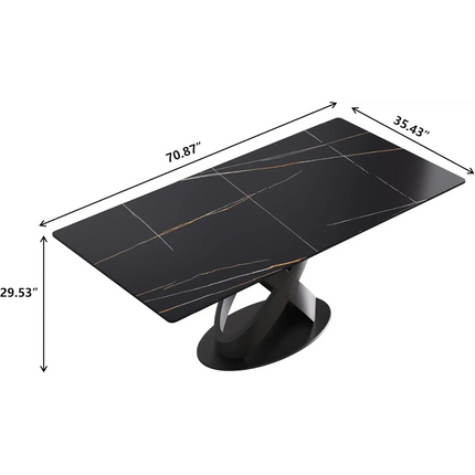 Calvara Atlas Elegant Dining Tables | 70" Rectangular Black with Velvet Black Base for 6