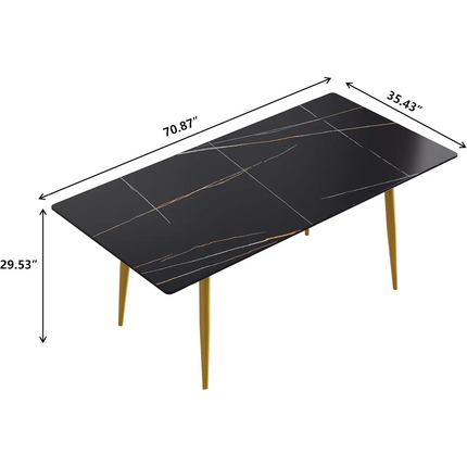 Axis Elegant Dining Tables | 70" Rectangular Black with Dusk Gold Base for 6