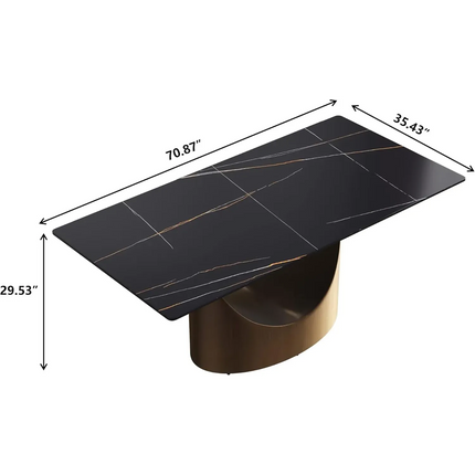 Eclipse Atlas Elegant Dining Tables | 70" Rectangular Black with Dark Gold Base for 6
