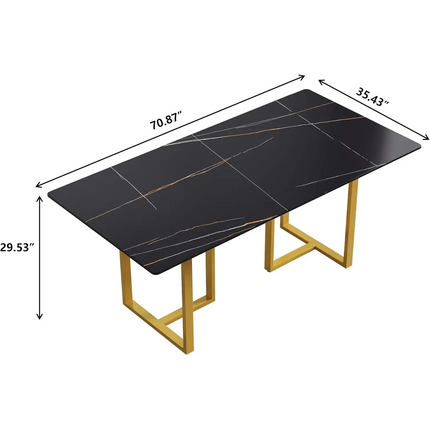Linea Modern 70" Black Dining Table – Rectangular with Satin-Gold Base, Seats 6 People