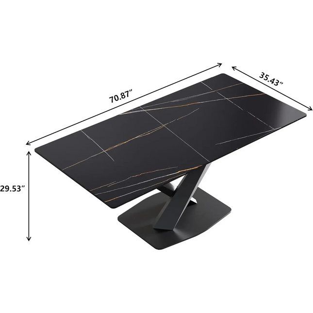 Marbela Dining Table | 70" Rectangular Black Dining Table | Jet Black Base – 6-Seater Modern Dining Room Table