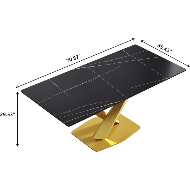 Marbela Dining Table | 70" Rectangular Black Marble Dining Table | Gold Base – Elegant 6-Seater for Modern Homes